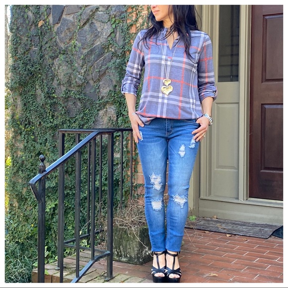 Mandarin Collar Paid tunic top - Picture 5 of 8